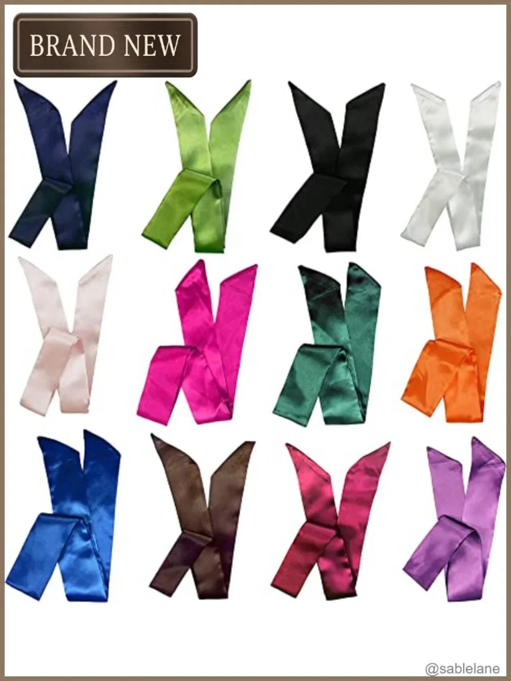 12 Silk Feel Satin Hair Ties Scarf Set Handbag Accessories Neck Tie